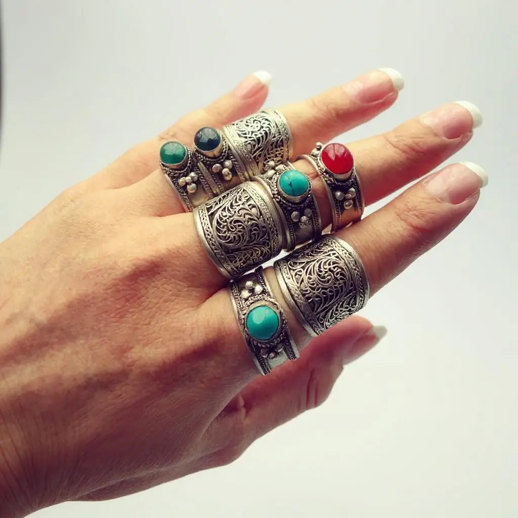 Silver Adjustable Buddhist Stacking Ring- Healing Jewelry