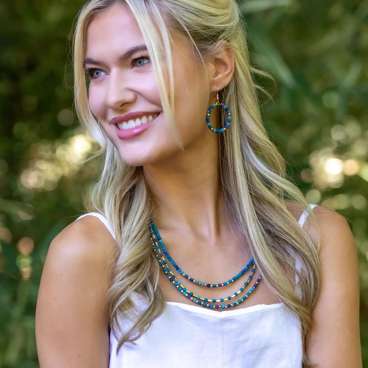 Aasha Glimmer Aqua Kantha Layered & Handcrafted Necklace