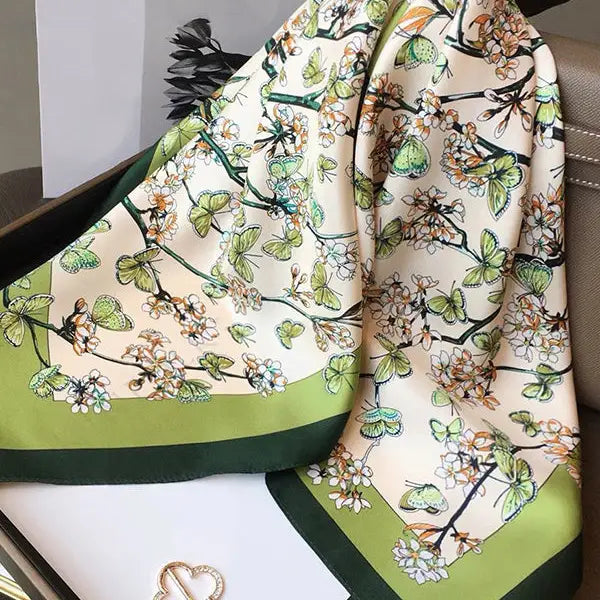 Floral Printed Shawl & Scarf - Green Color, Square Shape