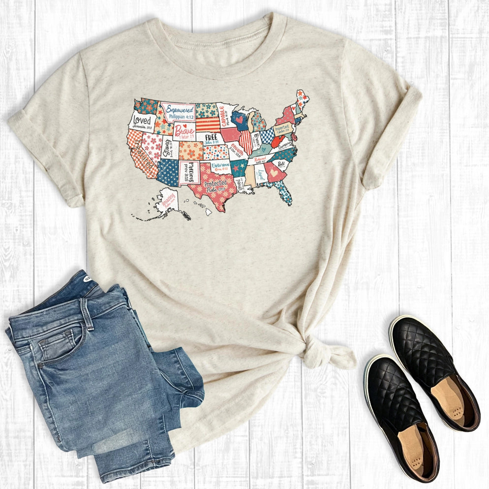 Retro Faith America USA Map Graphic Tee