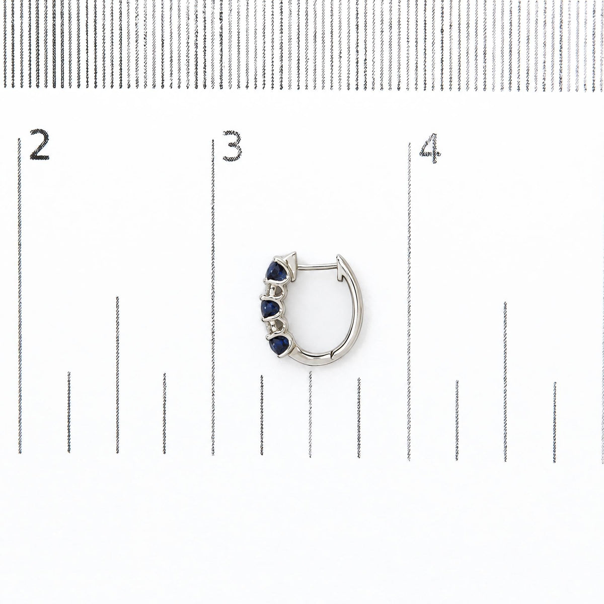 10K White Gold 1/4 Cttw Diamond and Oval Blue Sapphire Alternating Huggie Hoop Earrings