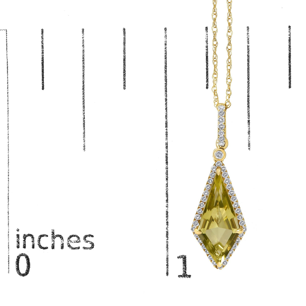 10K Yellow Gold Kite-Shaped Lemon Quartz and 1/5 Cttw Diamond Halo Pendant Necklace