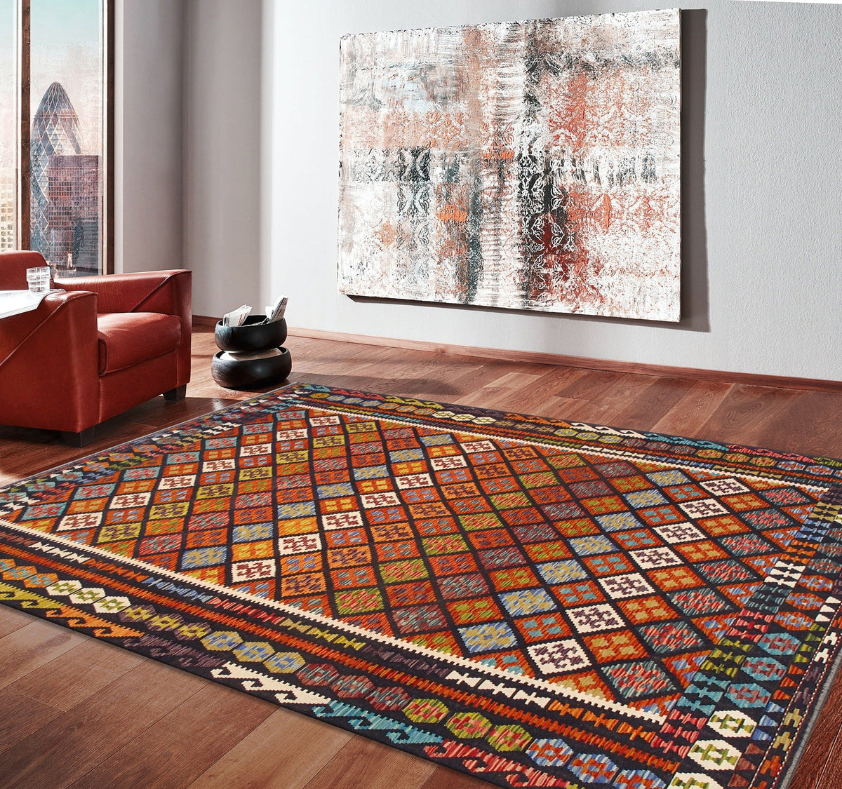 Afghan Kilim Collection Reversible Wool Multicolor Area Rug- 8'6'' X 11'4''