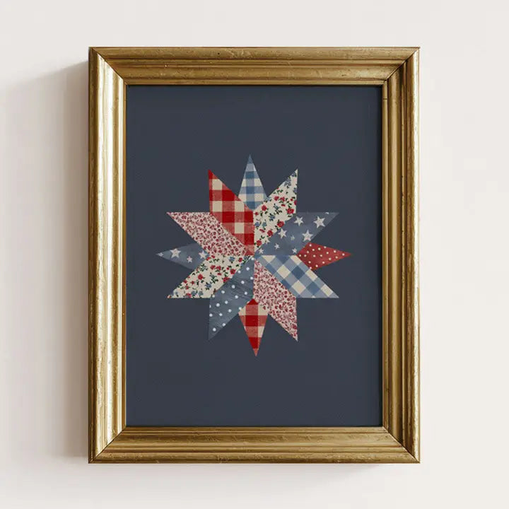 Americana Quilt Star On Navy Art Print