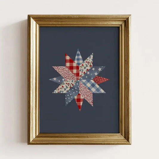 Americana Quilt Star On Navy Art Print