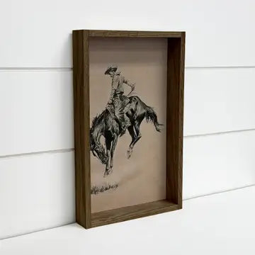 Ride 'em Cowboy - Cowboy Canvas Art - Wood Framed Wall Art