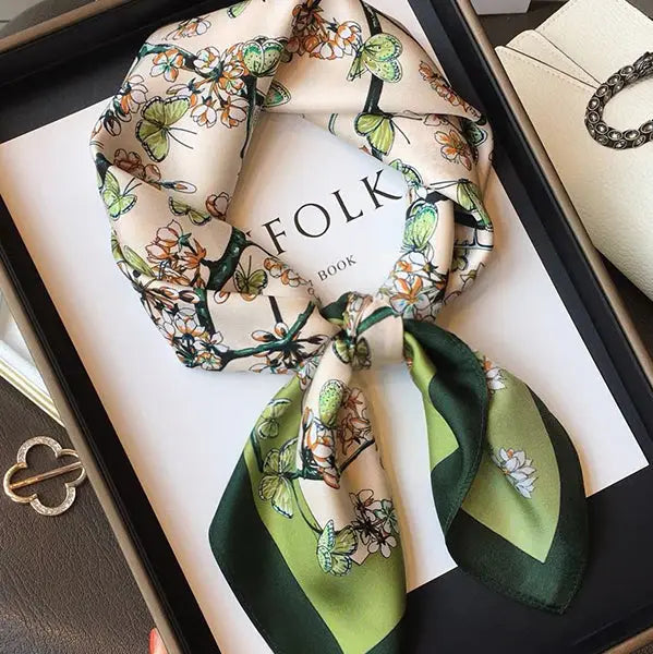 Floral Printed Shawl & Scarf - Green Color, Square Shape