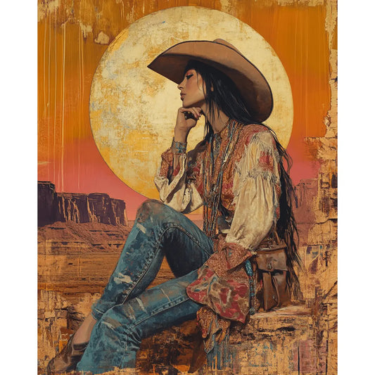 Vintage Southwest Cowgirl - Wall Art Print - Coastal Cowgirl 8"x10" Artwork - 11"x14" Mat