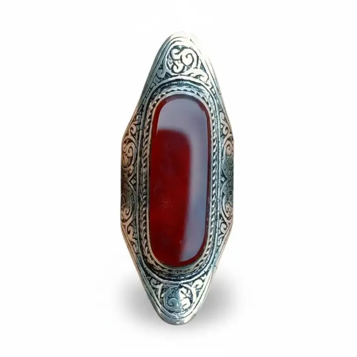Aqeeq Agate Saddle Ring: Afghan Wirework Silver Ring, Size 9