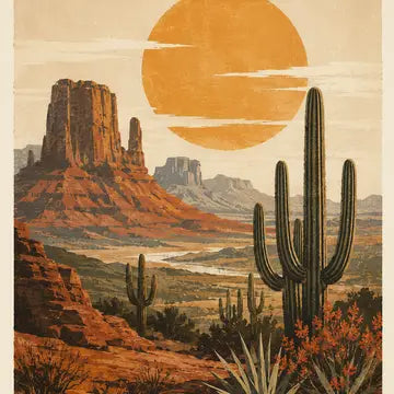 Vintage Desert Landscape Southwestern Matted Art Print - Wholesale Retail Decor