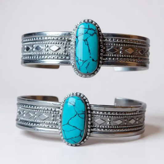 Handmade Turquoise Nepali Tibetan Silver Cuff Bangle