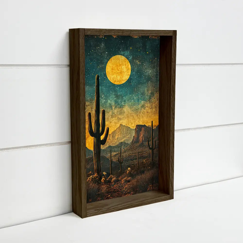 Moonlight Cactus Grunge - Southwestern Style Home Wall Art