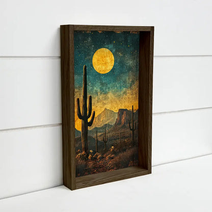 Moonlight Cactus Grunge - Southwestern Style Home Wall Art