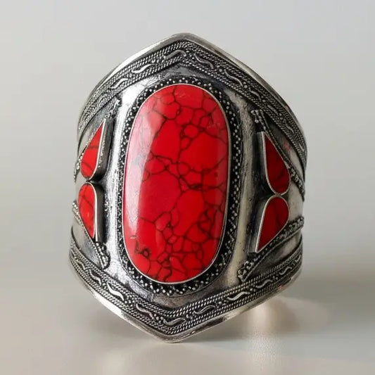 Afghan Coral Cuff Bracelet with Red Carnelian Stone