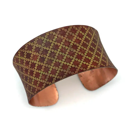 Copper Patina Bracelet - Chartreuse Tile Pattern