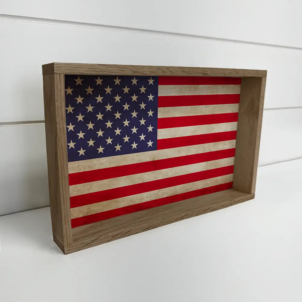 American Flag Vintage - Patriotic Canvas Art - Wood Framed