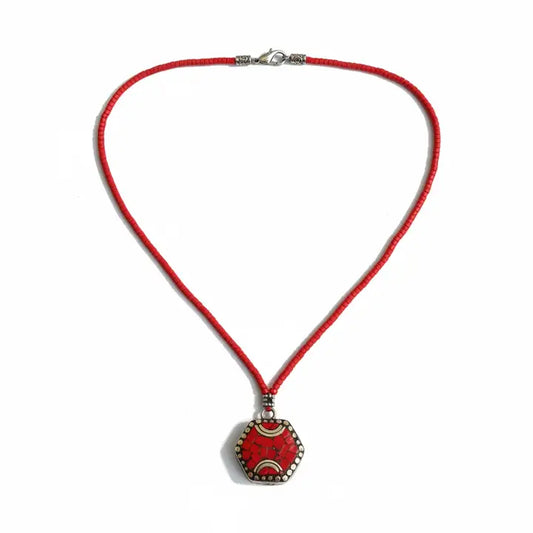 Red Coral Nepali Necklace- Tibetan Coral Beaded Necklace