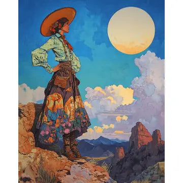 Southwest Full Moon Cowgirl - Wall Art Print - Coastal Cowgirl 8"x10" Artwork - 11"x14" Mat