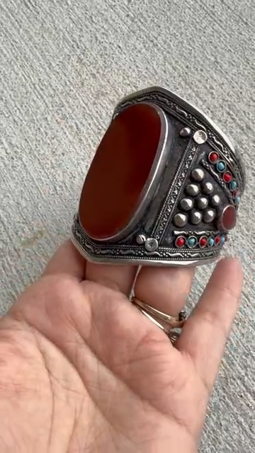 Vintage Maroon Aqeeq Cuff Bracelet, Afghan Kuchi Jewelry