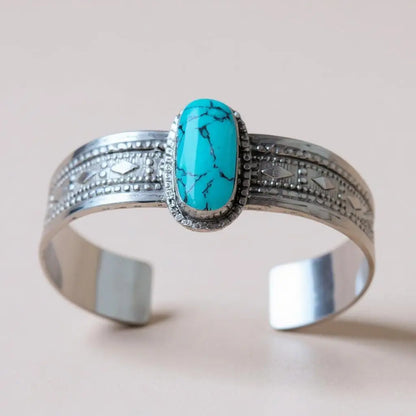 Handmade Turquoise Nepali Tibetan Silver Cuff Bangle