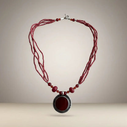 Maroon Aqeeq Necklace- Beaded Necklace- Afghan Jewelry