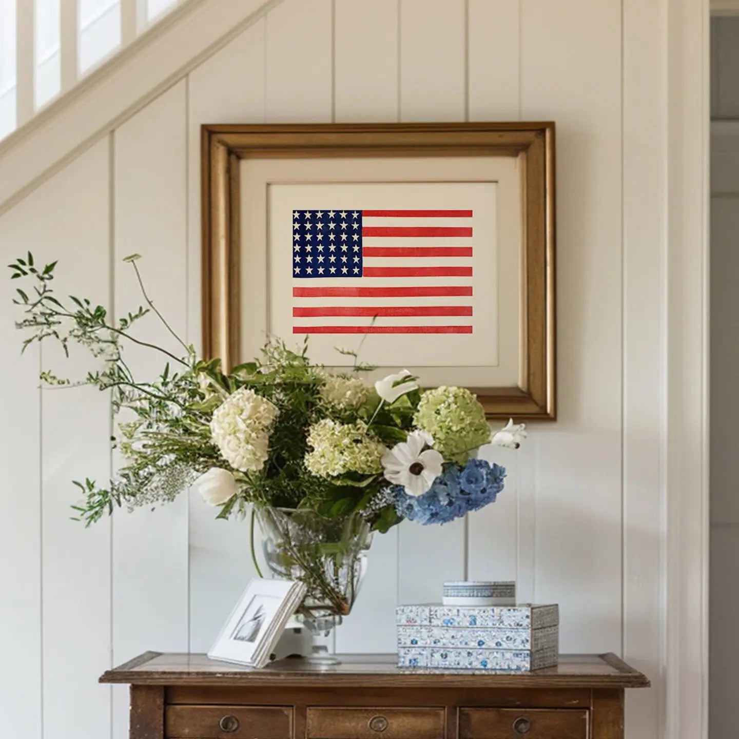 American Flag On Beige Art Print