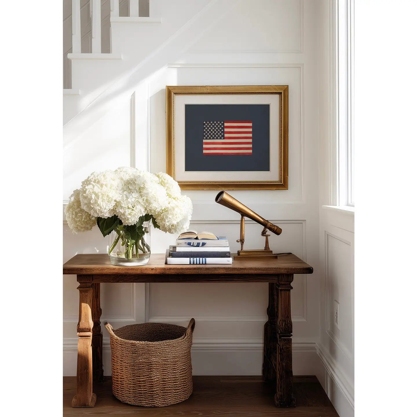 Navy Background American Flag Art Print
