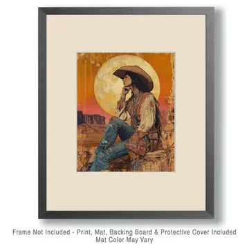 Vintage Southwest Cowgirl - Wall Art Print - Coastal Cowgirl 8"x10" Artwork - 11"x14" Mat