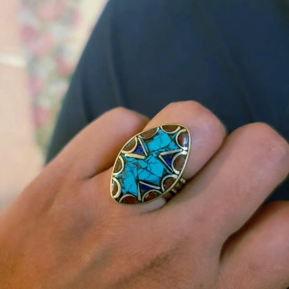 Turquoise & Carnelian Ring: Bluestone Nepali Jewelry