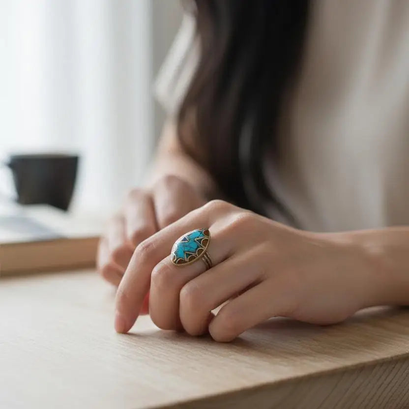 Turquoise & Carnelian Ring: Bluestone Nepali Jewelry