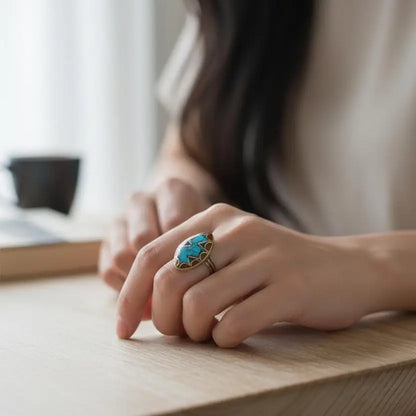 Turquoise & Carnelian Ring: Bluestone Nepali Jewelry