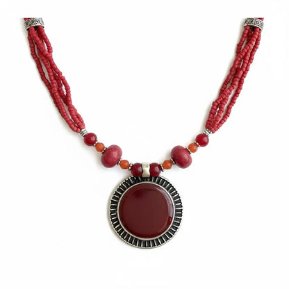 Maroon Aqeeq Necklace- Beaded Necklace- Afghan Jewelry