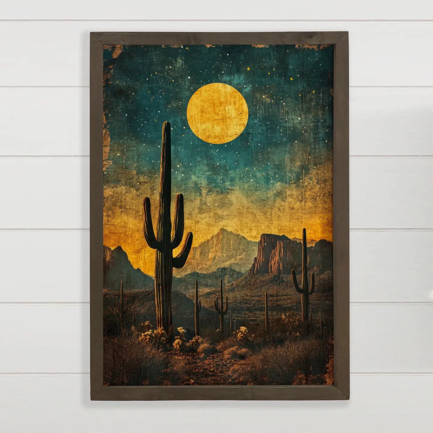 Moonlight Cactus Grunge - Southwestern Style Home Wall Art
