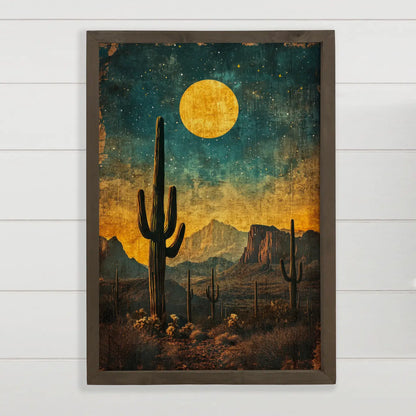 Moonlight Cactus Grunge - Southwestern Style Home Wall Art