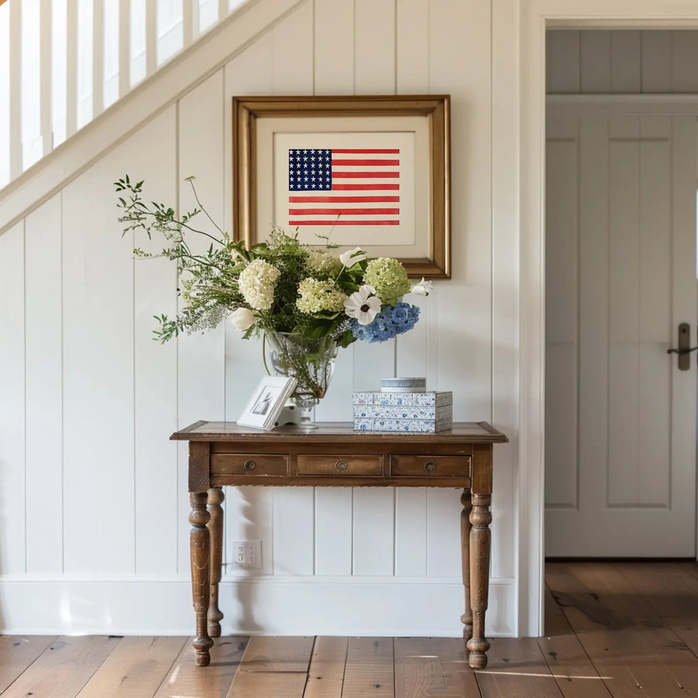 American Flag On Beige Art Print