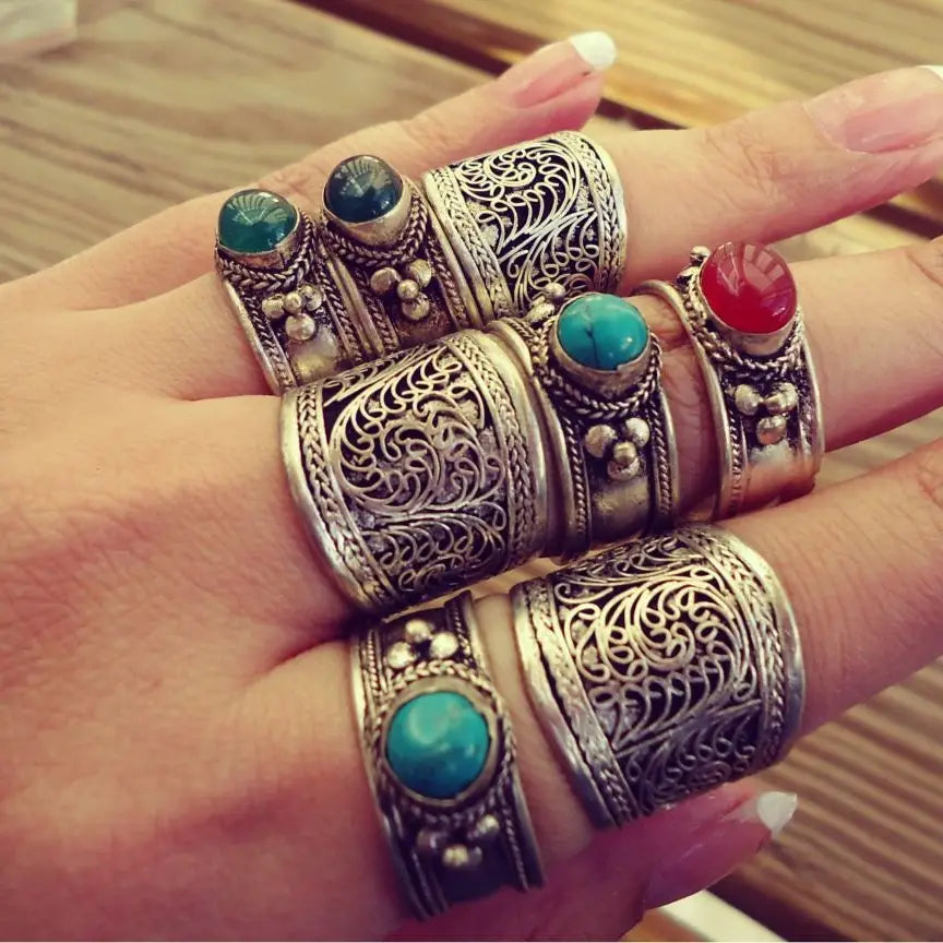 Silver Adjustable Buddhist Stacking Ring- Healing Jewelry