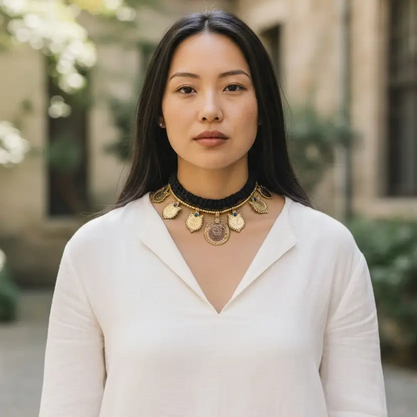 Tribal Collar Necklace- Vintage Coin Choker Necklace
