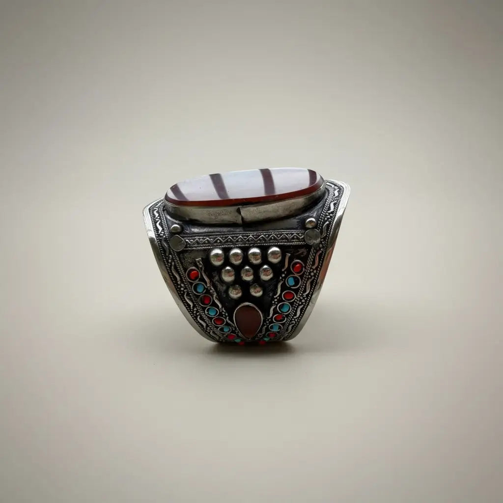 Vintage Maroon Aqeeq Cuff Bracelet, Afghan Kuchi Jewelry