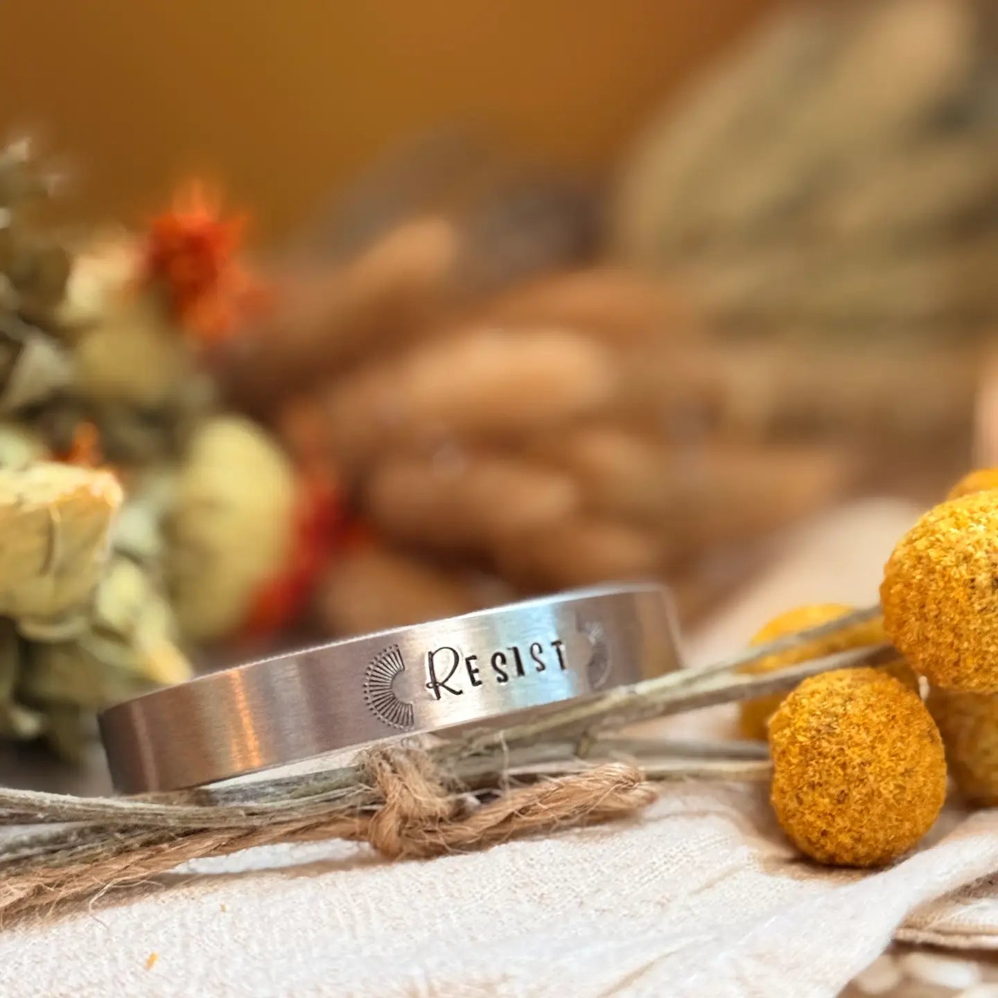 Stamped Aluminum Bracelet, Be Good, Resist, Protest