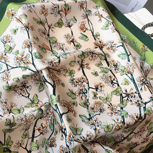 Floral Printed Shawl & Scarf - Green Color, Square Shape