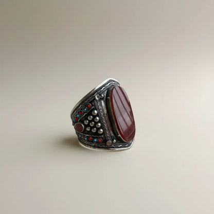 Vintage Maroon Aqeeq Cuff Bracelet, Afghan Kuchi Jewelry