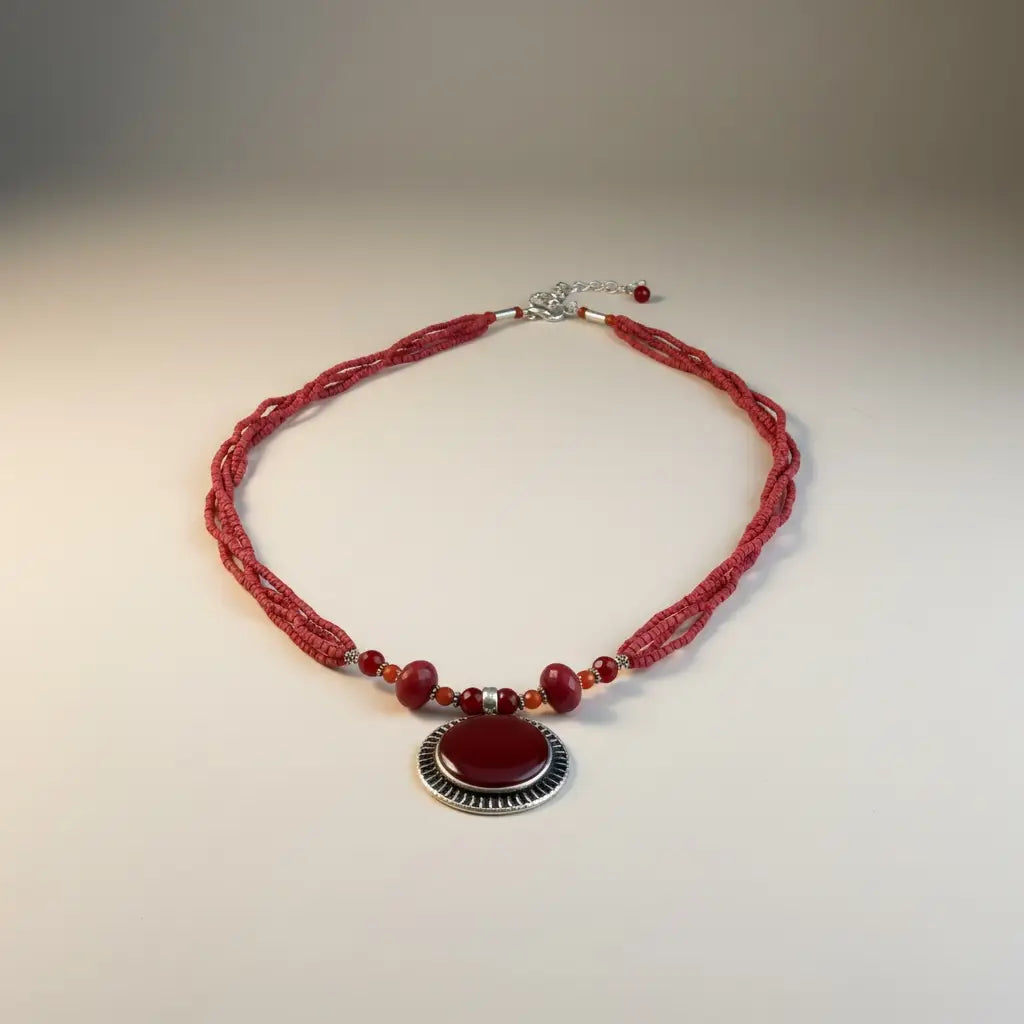 Maroon Aqeeq Necklace- Beaded Necklace- Afghan Jewelry