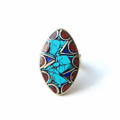 Turquoise & Carnelian Ring: Bluestone Nepali Jewelry