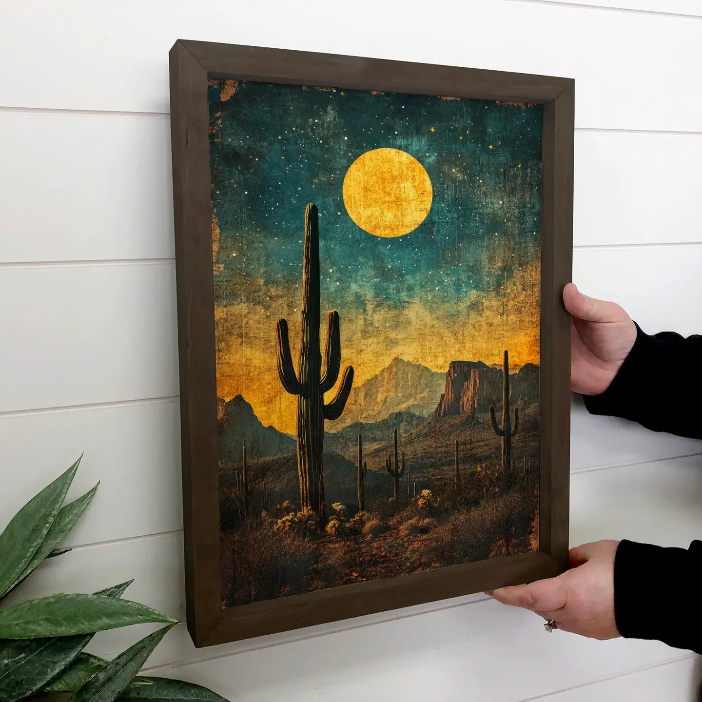 Moonlight Cactus Grunge - Southwestern Style Home Wall Art