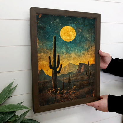 Moonlight Cactus Grunge - Southwestern Style Home Wall Art