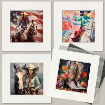 Southwest Full Moon Cowgirl - Wall Art Print - Coastal Cowgirl 8"x10" Artwork - 11"x14" Mat
