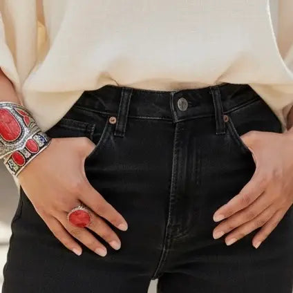 Afghan Coral Cuff Bracelet with Red Carnelian Stone