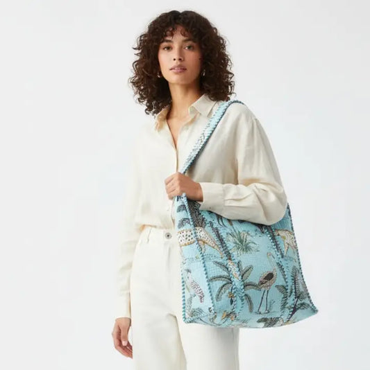 Baby Blue Animal Block Printed Tote Bag