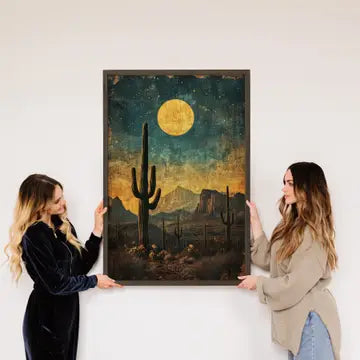 Moonlight Cactus Grunge - Southwestern Style Home Wall Art
