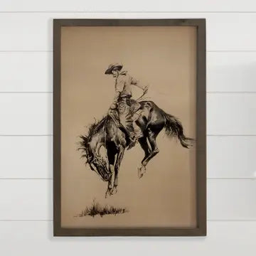 Ride 'em Cowboy - Cowboy Canvas Art - Wood Framed Wall Art